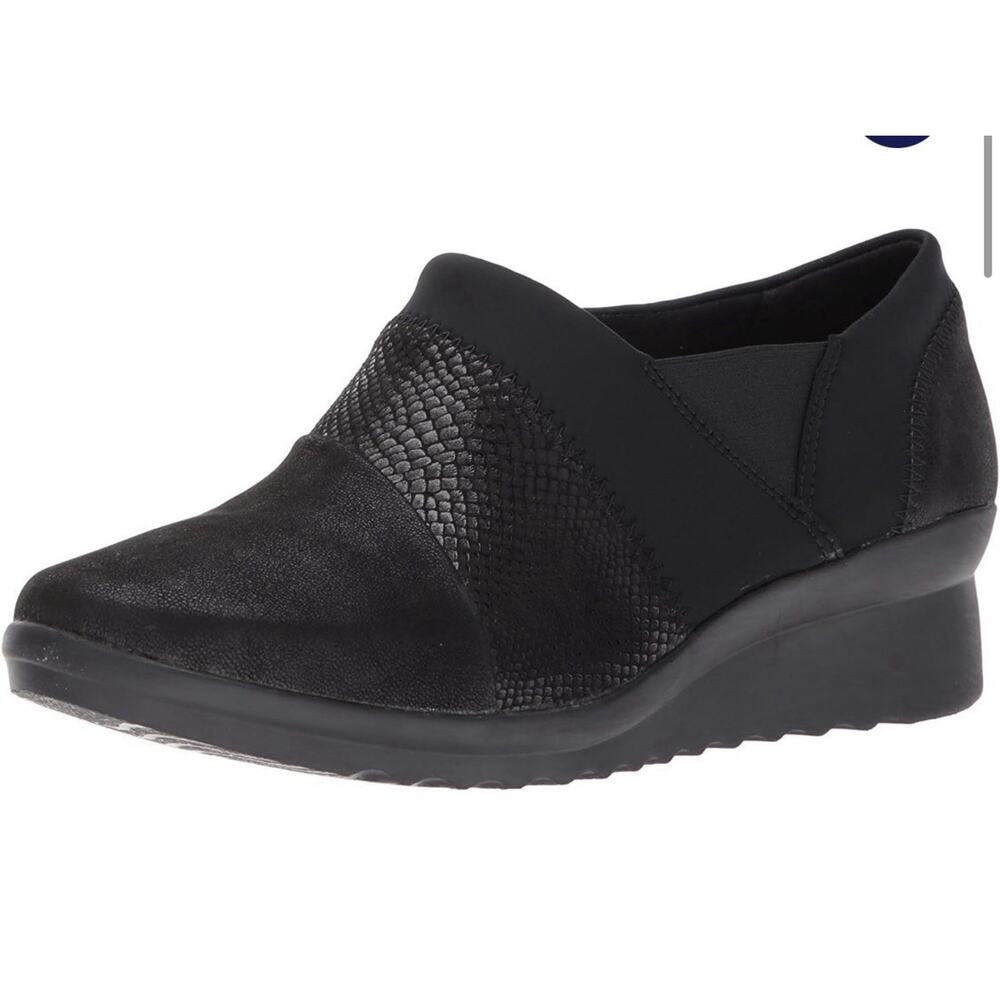 Clarks Womens Cadell Denali Boot Shoe Size 9.5 Black Leather Bootie Flats Loafer